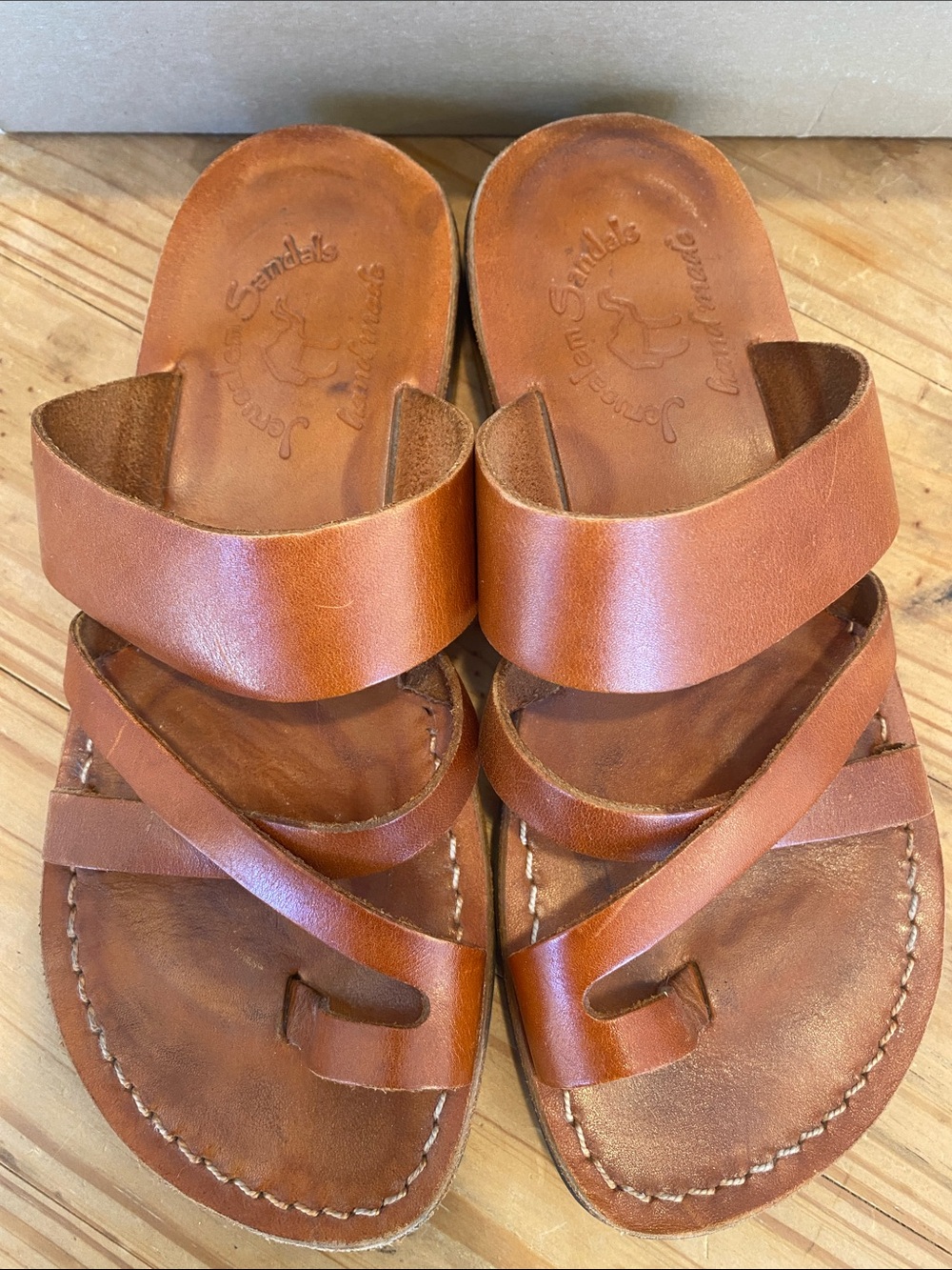Jerusalem Sandals Women's Leather Slide Sandals in Tan - Picture 3 of 14